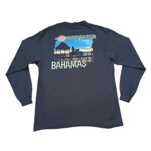 Harley Davidson Bahamas Sunset Ride Size XL Mens Black 2 Sided Long Sleeve Shirt
